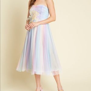 ModCloth A Lovely Mesh Strapless Rainbow Dress